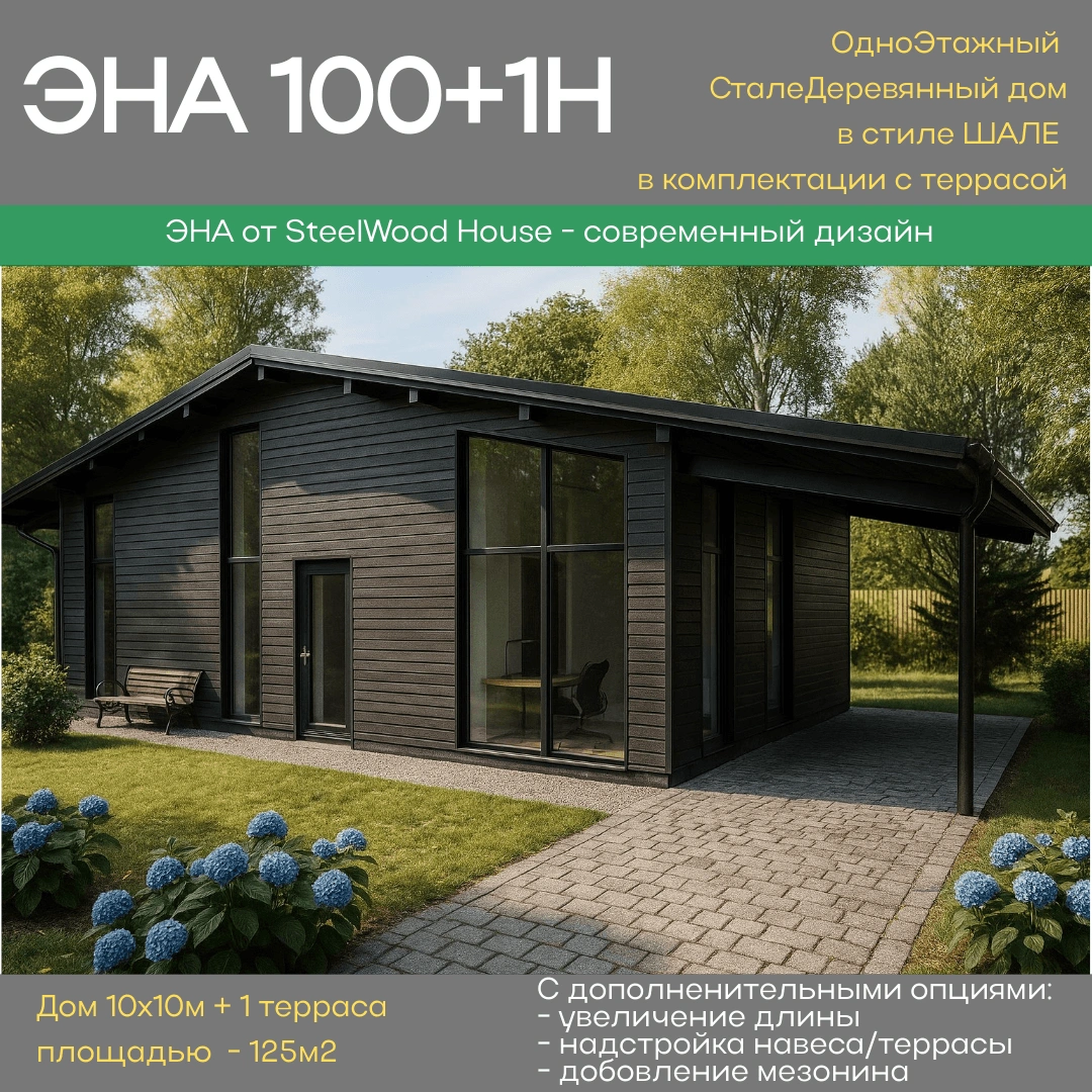 Каркасный дом стиль шале 10х10 Эна 80