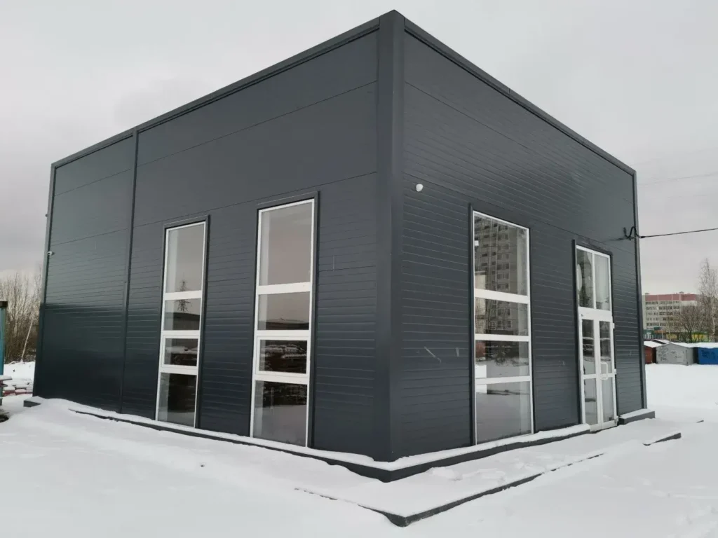 Сданный модульный офис 9×10 зимой — реализованный проект куб, Ярославль Сданное офисное здание зимой — готовый объект, Ярославль